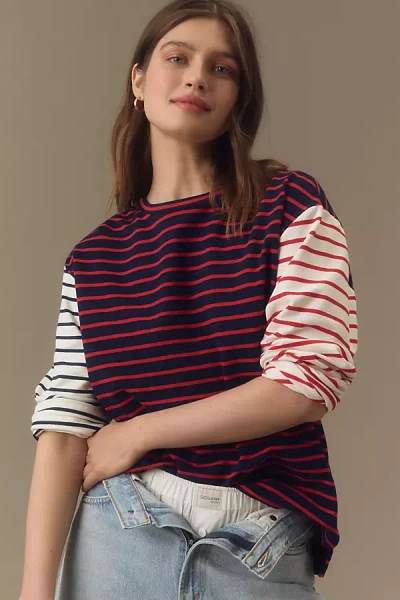 English Factory Long-sleeve Contrast Striped Top In Blue