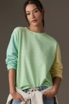 English Factory Colorblock Stripe Long Sleeve Stretch Cotton Top In Green