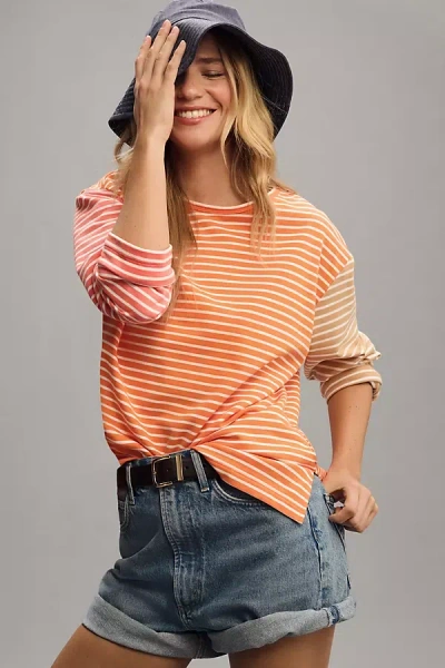 English Factory Long-sleeve Contrast Striped Top In Orange