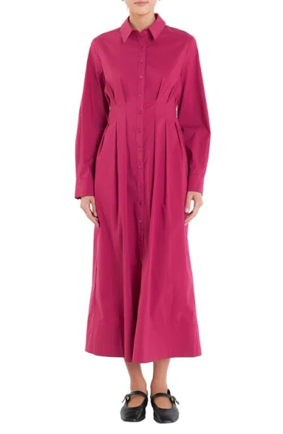 English Factory Long Sleeve Cotton Blend Midi Shirtdress In Plum