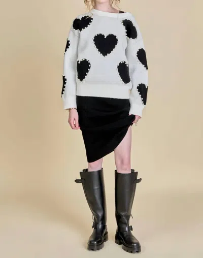 English Factory Long-sleeve Heart Sweater In Black Multi In Black Heart