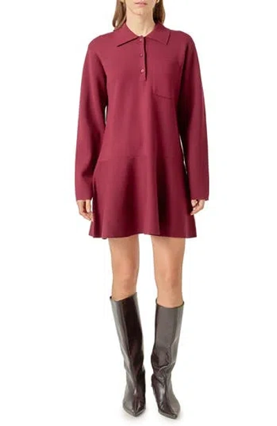 English Factory Long Sleeve Knit Minidress In Burgundy
