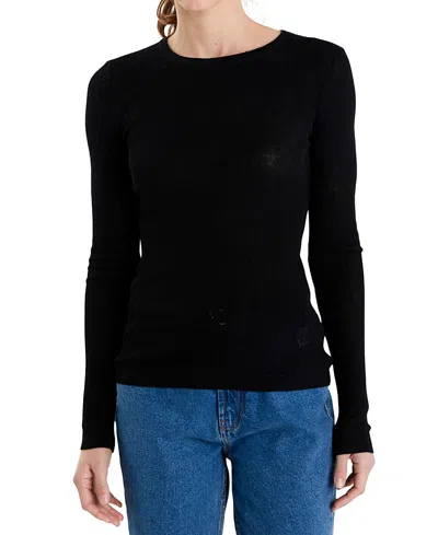 English Factory Long Sleeve Knit Top In Black