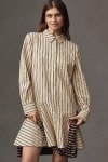 English Factory Texture Collar Long Sleeve Mini Shirtdress In Neutral