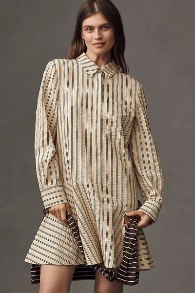 English Factory Long-sleeve Mini Shirt Dress In Neutral