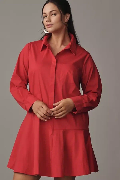 English Factory Long-sleeve Mini Shirt Dress In Red