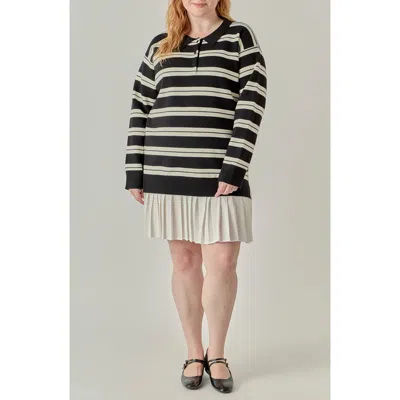 English Factory Long Sleeve Mixed Media Polo Minidress In Multi