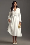 ENGLISH FACTORY LONG-SLEEVE PLEATED A-LINE MIDI SHIRT DRESS