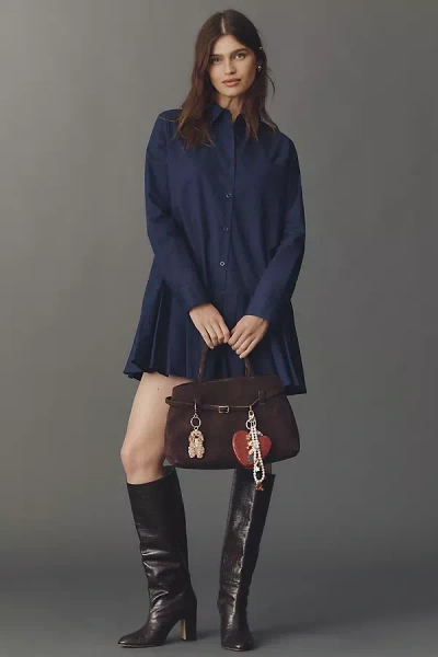 English Factory Long-sleeve Pleated Mini Shirt Dress In Blue