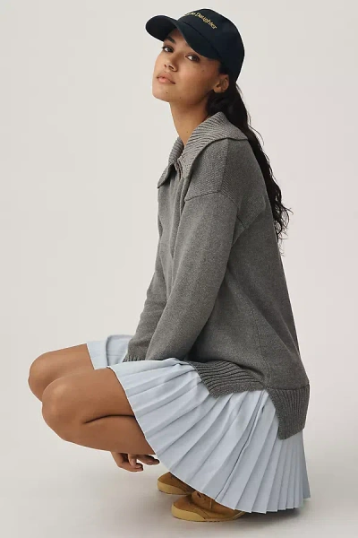 English Factory Long-sleeve Polo Pleated Twofer Mini Dress In Grey