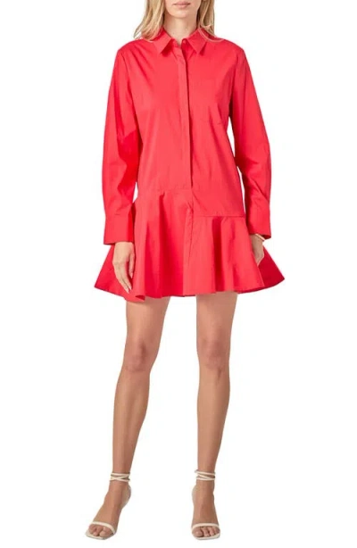 English Factory Long Sleeve Shirtdress In Red