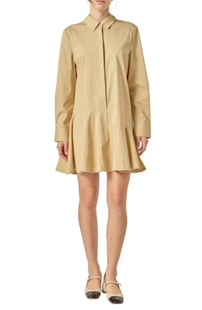 English Factory Long Sleeve Shirtdress In Brown