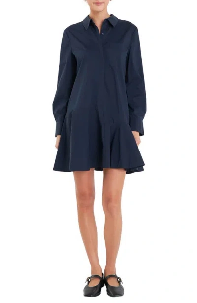 English Factory Long Sleeve Shirtdress In Navy