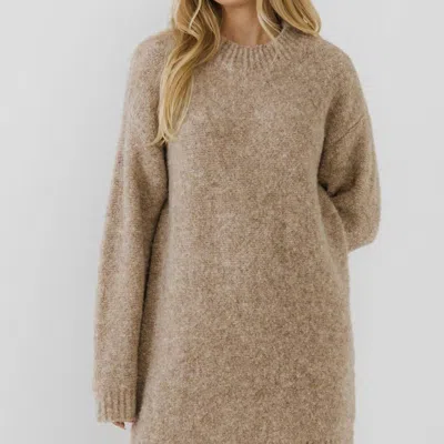 English Factory Long Sleeve Sweater Dress In Brown