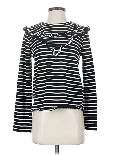 Pre-owned English Factory Long Sleeve Top Black Stripes Pattern Ruffles Neckline Tops
