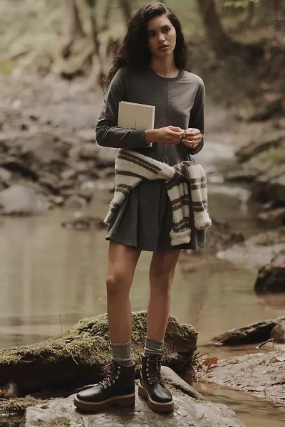 English Factory Long-sleeve Unbalanced Seam Knit Mini Dress In Grey