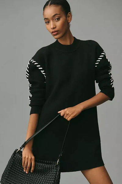 English Factory Long-sleeve Whipstitch Knit Mini Dress In Black | ModeSens