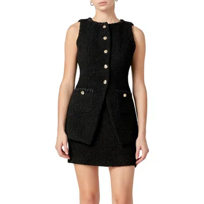 English Factory Long Tweed Vest In Black