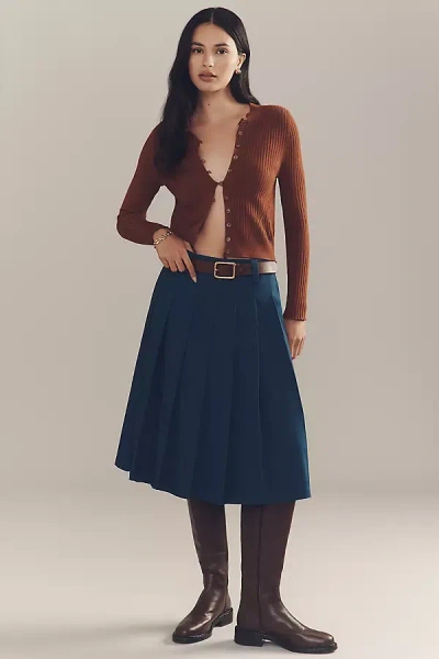 English Factory Low-rise Pleated Midi Skirt In Blue