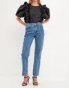 English Factory Double Ruffle Poplin Puff Sleeve Shirt In Black