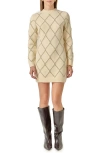 English Factory Metallic Jacquard Long Sleeve Sweater Dress In Neutral