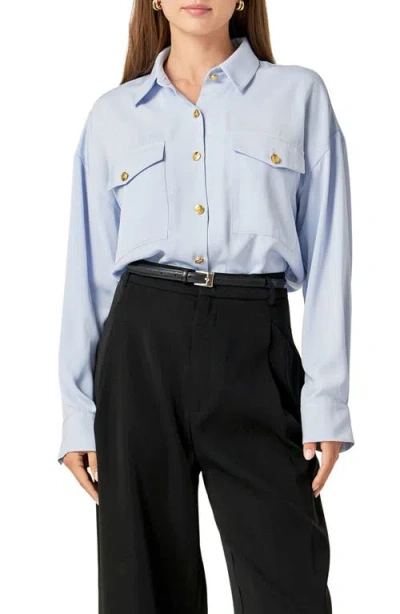 English Factory Military Button-up Shirt In Powder Blue