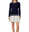 English Factory Mix Media Button Pointed Dress In Navy