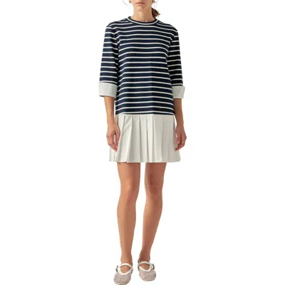 English Factory Mix Media Stripe Pleated Minidress In Blue