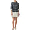 English Factory Mix Media Stripe Pleated Minidress In Blue