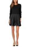 English Factory Mixed Media Bubble Hem Minidress In Black