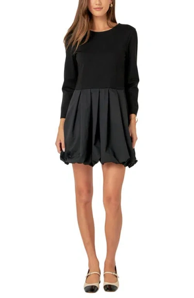 English Factory Mixed Media Bubble Hem Minidress In Black