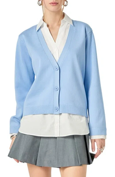 English Factory Mixed Media Button-up Shirt In Blue