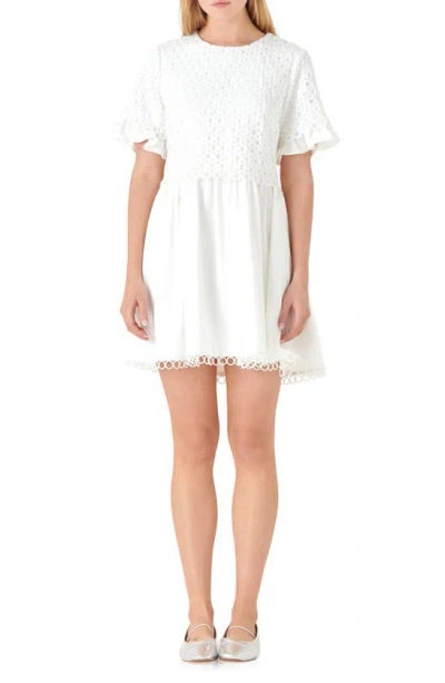 English Factory Mixed Media Circle Trim Minidress In White