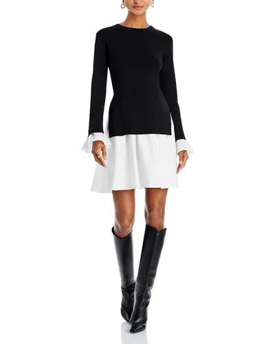 English Factory Mixed Media Dress In Blackwhite