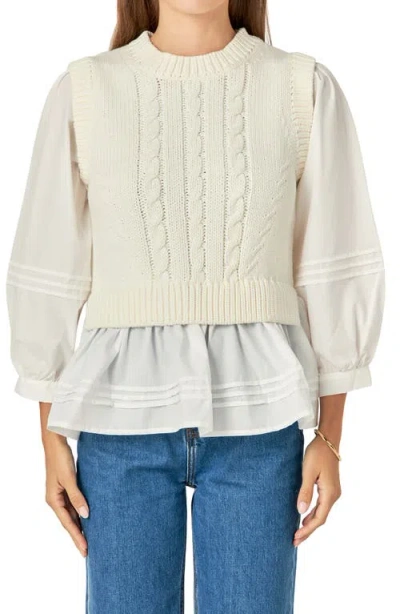 English Factory Mixed Media Layered Top In Off White