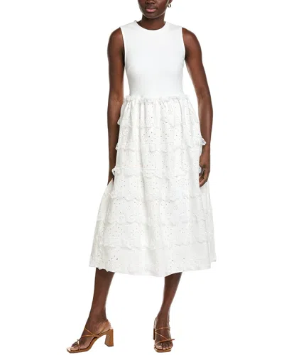 English Factory Mixed Media Midi Dress In White