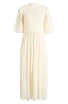 English Factory Mixed Media Pleated Dress In Cream