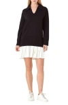English Factory Mixed Media Pleated Minidress In Black/white