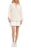 English Factory Mixed Media Pleated Minidress In Cream