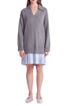 English Factory Mixed Media Pleated Minidress In Grey/powder Blue