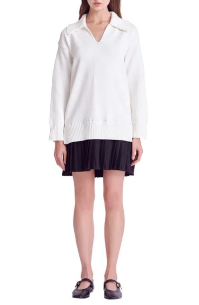 English Factory Mixed Media Pleated Minidress In White/black
