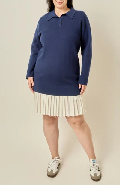 English Factory Mixed Media Polo Minidress In Blue