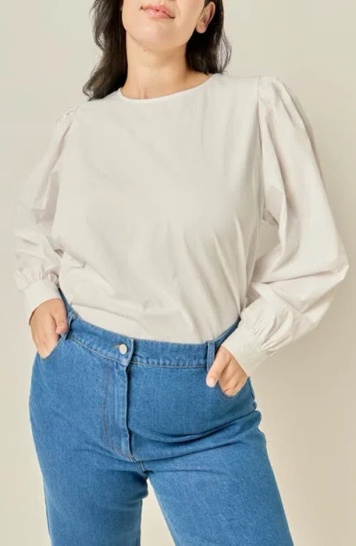 English Factory Mixed Media Puffed Sleeve T-shirt In White