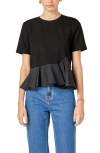 English Factory Mixed Media Ruffle Top In Black