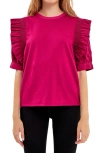 English Factory Mixed Media Ruffle Top In Grape
