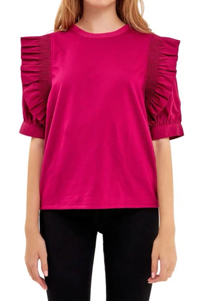 English Factory Mixed Media Ruffle Top In Grape