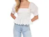 English Factory Mixed Media Scalloped Edge Top In White In White