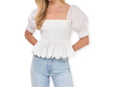 English Factory Mixed Media Scalloped Edge Top In White