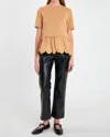 English Factory Mixed Media Scalloped Top In Tan