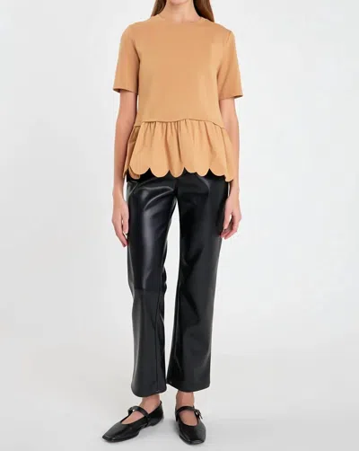 English Factory Mixed Media Scalloped Top In Tan